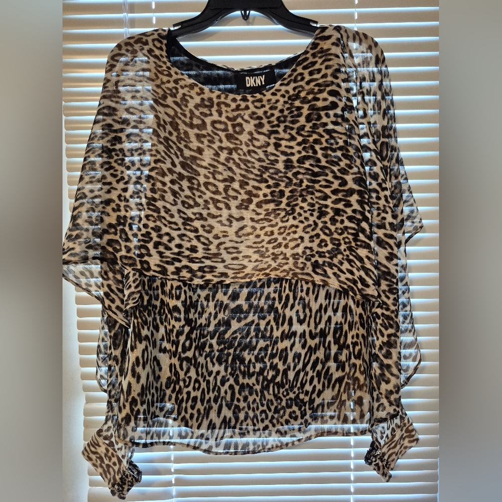 DKNY Tan and Brown Boxy Blouse